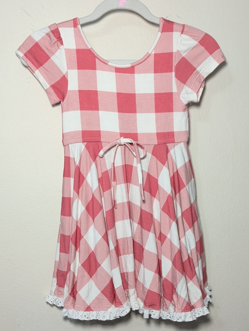 Omi Jo Well Dressed Wolf Red + White Gingham Market Dress Lace Trim Girls Size 2